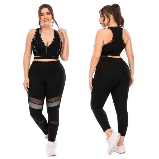 Plus Size Fitness Outfit Set Yoga Clothes with Compression Barbies Pants and Supportive Sports Bra Aus STYLE 12043 12044 for High Performance Workouts