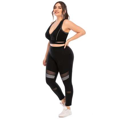 Plus Size Fitness Outfit Set Yoga Clothes with Compression Barbies Pants and Supportive Sports Bra Aus STYLE 12043 12044 for High Performance Workouts