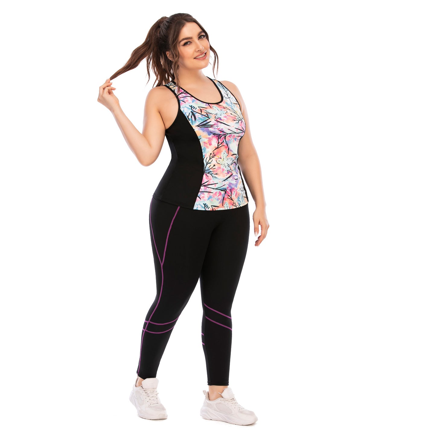 Plus Size Fitness Outfit Yoga Set with High Waisted Barbie Leggings and Supportive Sports Bra Achieve Comfort and Confidence in Every Workout