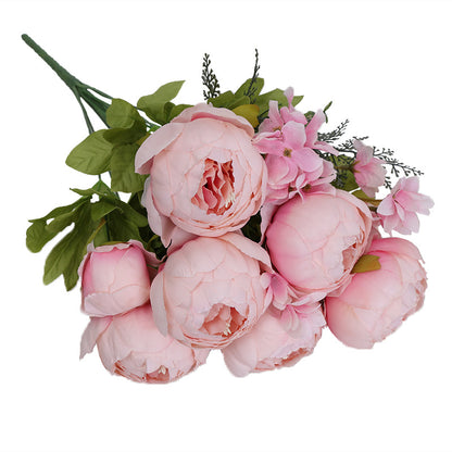 Realistic 13-Head European Style Faux Peony Bouquet for Elegant Wedding and Home Decoration - Perfect for Living Room and Dining Table Centerpiece