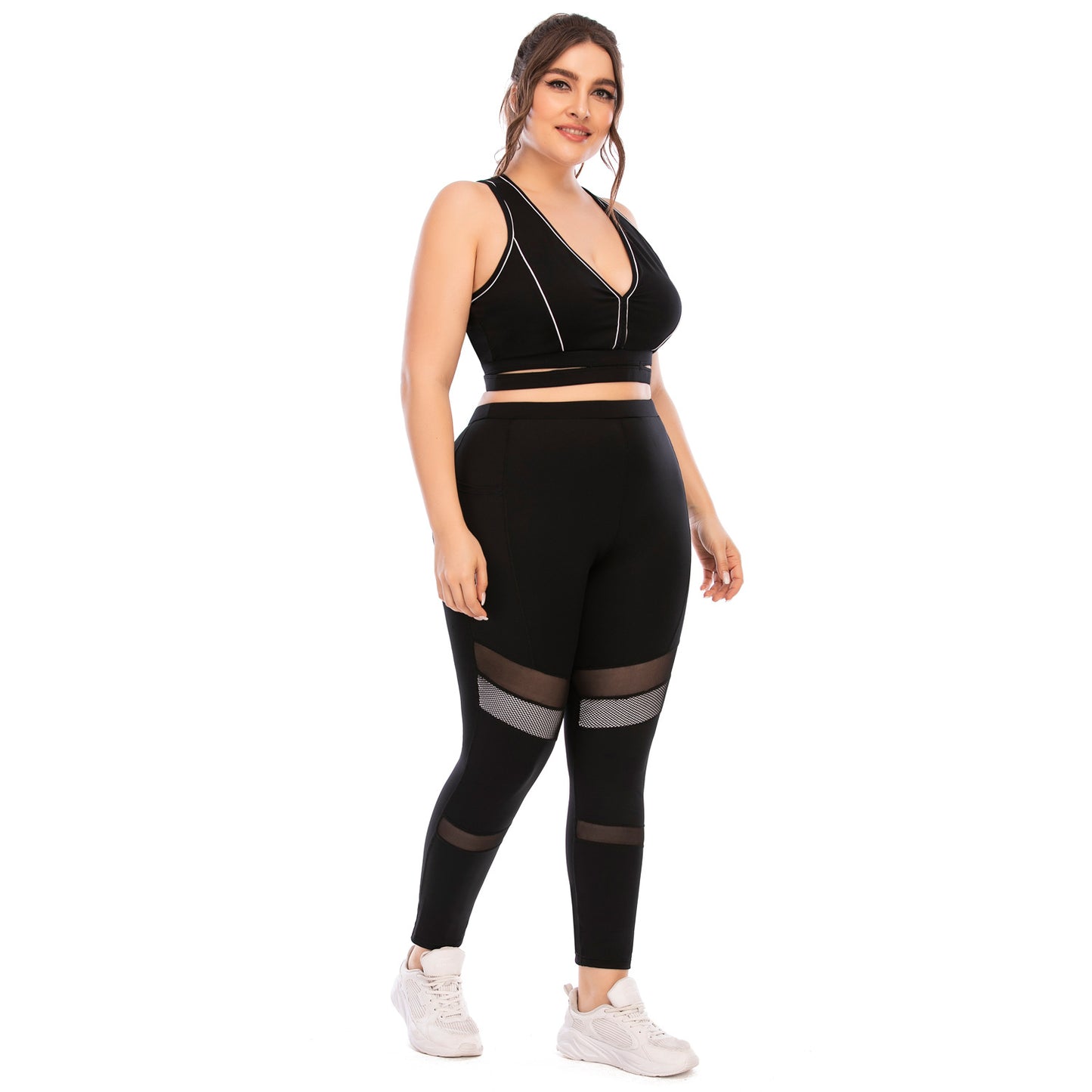 Plus Size Fitness Outfit Set Yoga Clothes with Compression Barbies Pants and Supportive Sports Bra Aus STYLE 12043 12044 for High Performance Workouts