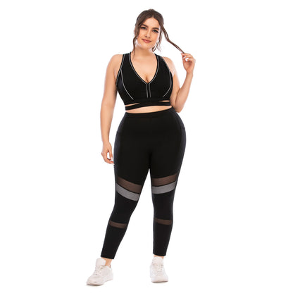 Plus Size Fitness Outfit Set Yoga Clothes with Compression Barbies Pants and Supportive Sports Bra Aus STYLE 12043 12044 for High Performance Workouts