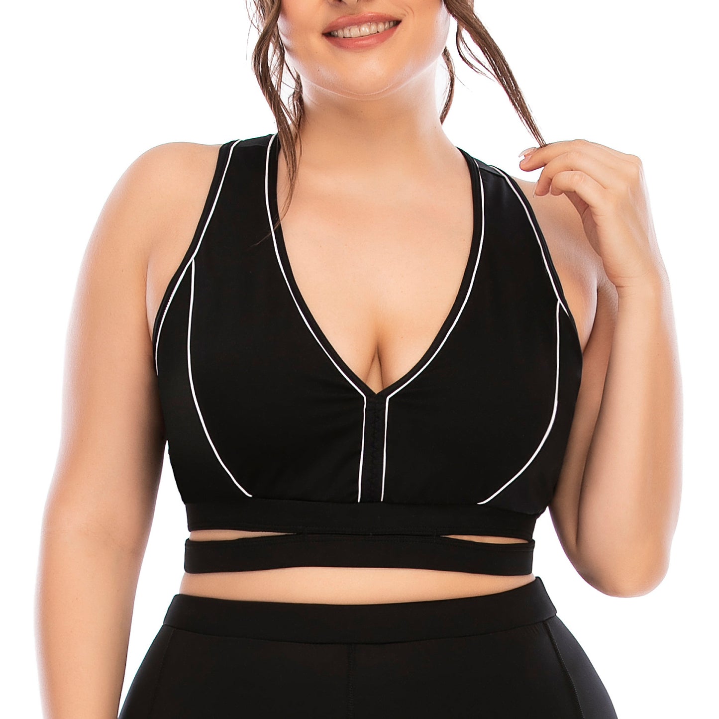 Plus Size Fitness Outfit Set Yoga Clothes with Compression Barbies Pants and Supportive Sports Bra Aus STYLE 12043 12044 for High Performance Workouts