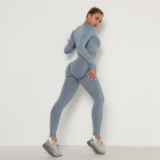 Seamless Yoga Outfit Set for Women Sweat Wicking High Waist Leggings Long Sleeve Top Enhance Your Workout and Lift Your Butt