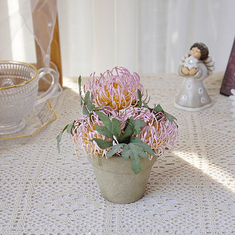 Charming Miniature Round Tabletop Faux Plant Arrangement with Rockery and Juniper Leaves - Perfect for Home Decor, Weddings, and Events