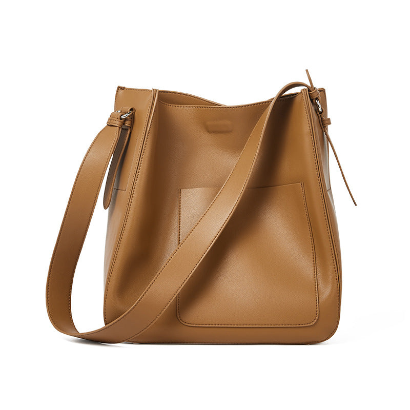 Genuine Leather Women's Casual Shoulder Crossbody Bucket Bag Vintage Inspired Unique Design for Commuting and Everyday Style
