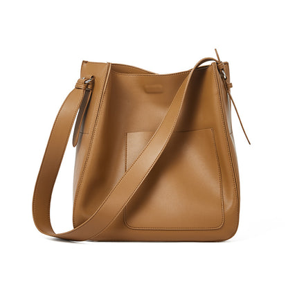 Genuine Leather Women's Casual Shoulder Crossbody Bucket Bag Vintage Inspired Unique Design for Commuting and Everyday Style