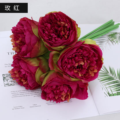 Elegant European-style 5-Head Artificial Peony Bouquet - Perfect for Home Decor, Wedding Decorations, and Charming Display Accents