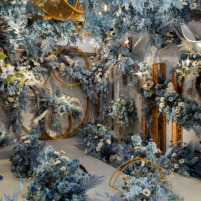 Enchanting Dreamy Blue Wedding Faux Floral Decorations for Soft Furnishings - Stunning Ceiling Archway Arrangements for a Memorable Ceremony