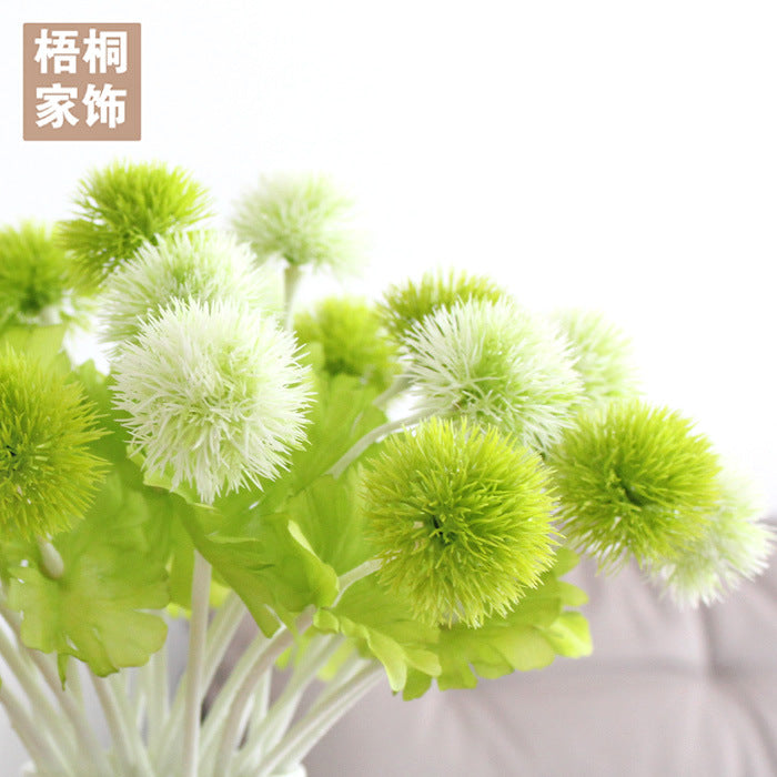 Fresh Single-Stem Faux Flower Decorative Greenery - Charming Artificial Green Balls, Hydrangeas, and Dandelions for Stunning Home Decor