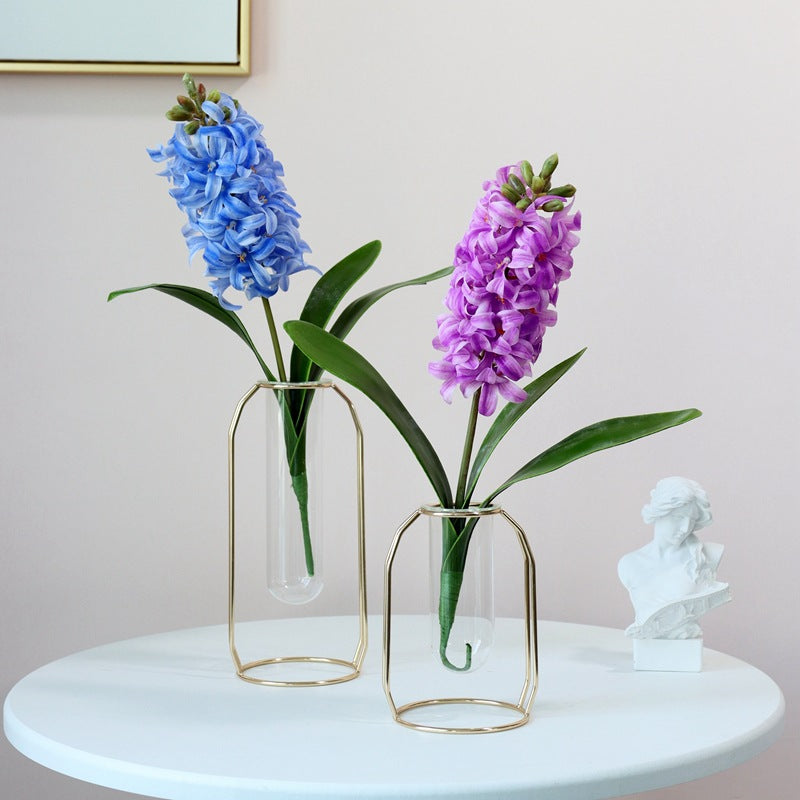 Realistic 3D Touch Hyacinth Home Decor -  Plastic Faux Daffodil Potted Plant Arrangement for Elegant Interiors