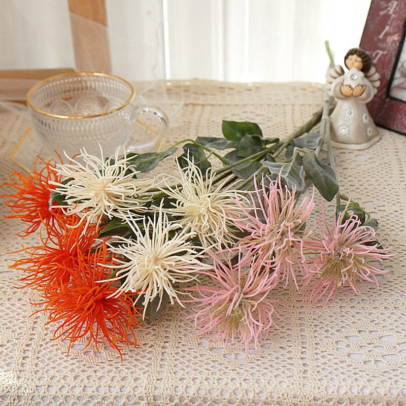 Realistic Long-Stemmed 3-Head Large Mango Blossom Spike Ball Sea Urchin - Perfect for Home Decor, Photography Props, Wedding Floral Arrangements & Event Decoration