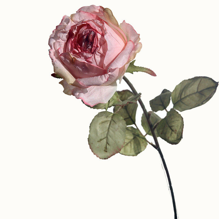 Single Stem Romantic Frayed Edge Rose – Elegant Faux Flower Decoration for Living Room and Dining Table, Perfect for Home Decor