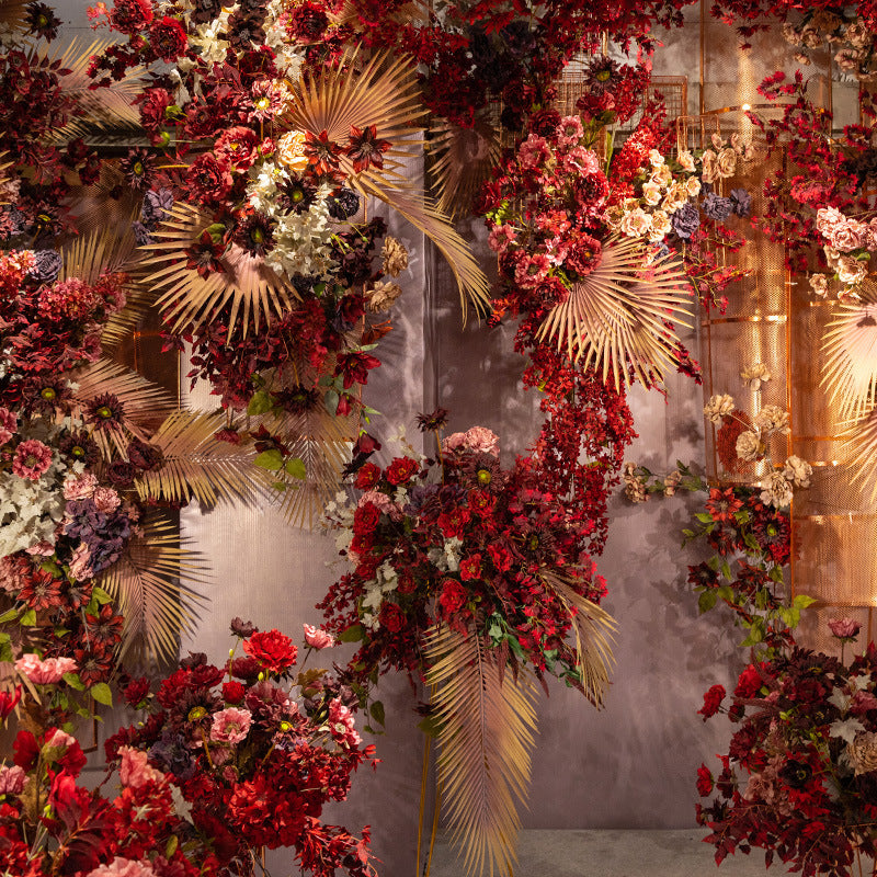 Stunning Deep Red Wedding Faux Flowers - Elegant Ceiling Displays & Aisle Floral Arrangements for Unforgettable Celebrations