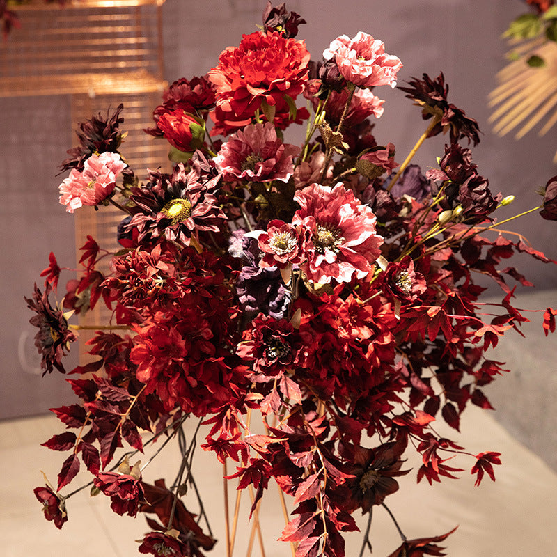 Stunning Deep Red Wedding Faux Flowers - Elegant Ceiling Displays & Aisle Floral Arrangements for Unforgettable Celebrations