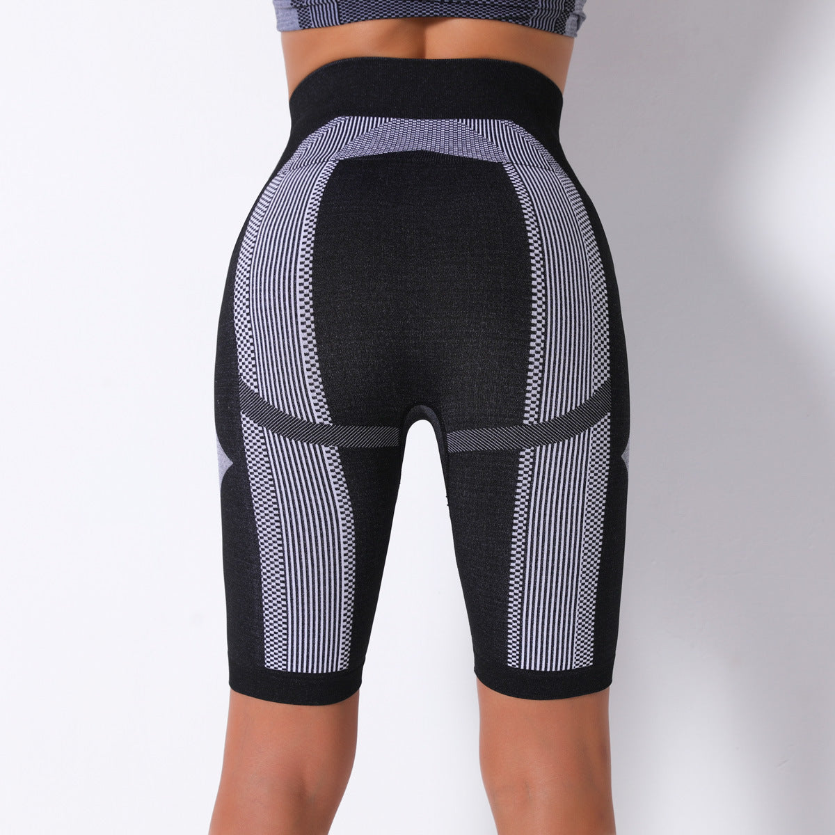 High Waisted Seamless Striped 5 Inch Yoga Shorts for Women Moisture Wicking Butt Lifting Performance Leggings for Running and Gym Workouts