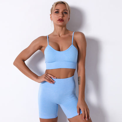 Seamless Back Sports Bra and High Waisted Shorts Set Women's Yoga Outfit for Comfort and Style