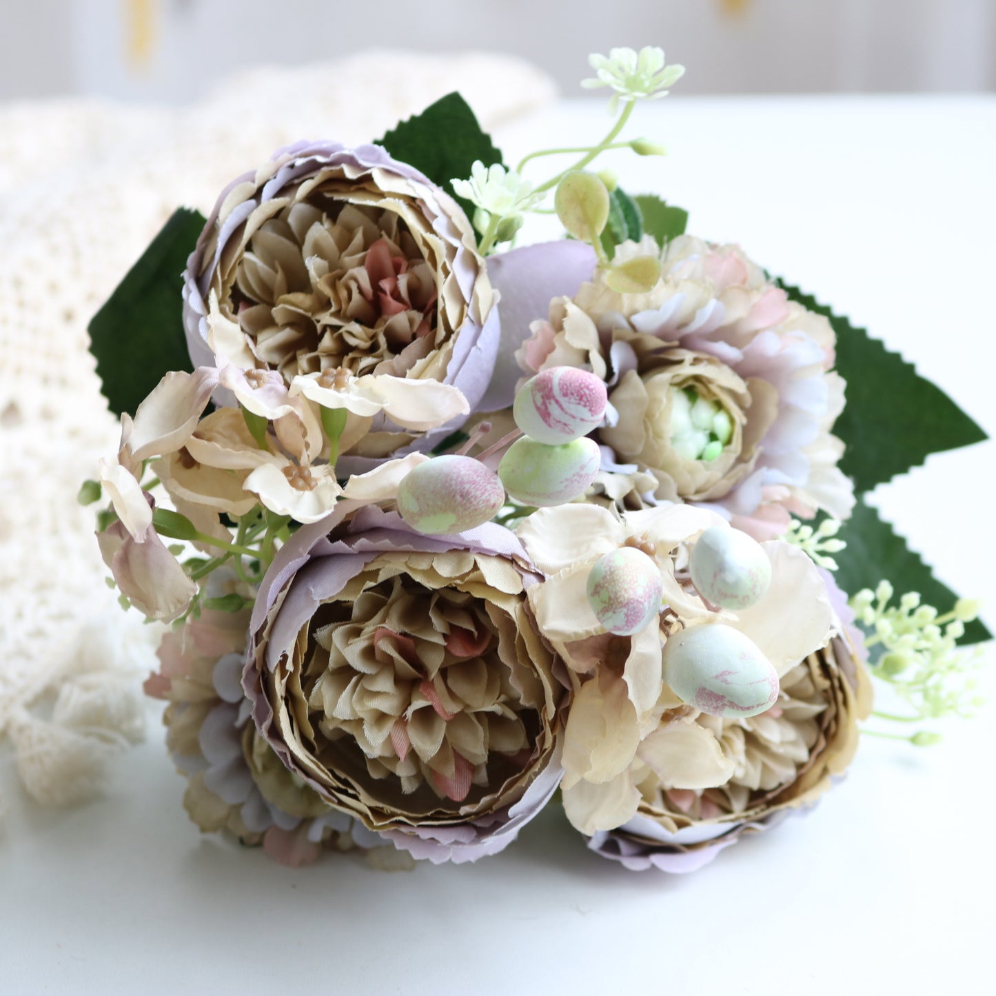 Stunning 5-Head Nordic-Inspired Artificial Flower Arrangement with Hydrangeas, Peonies, and Berries for Elegant Wedding and Home Décor