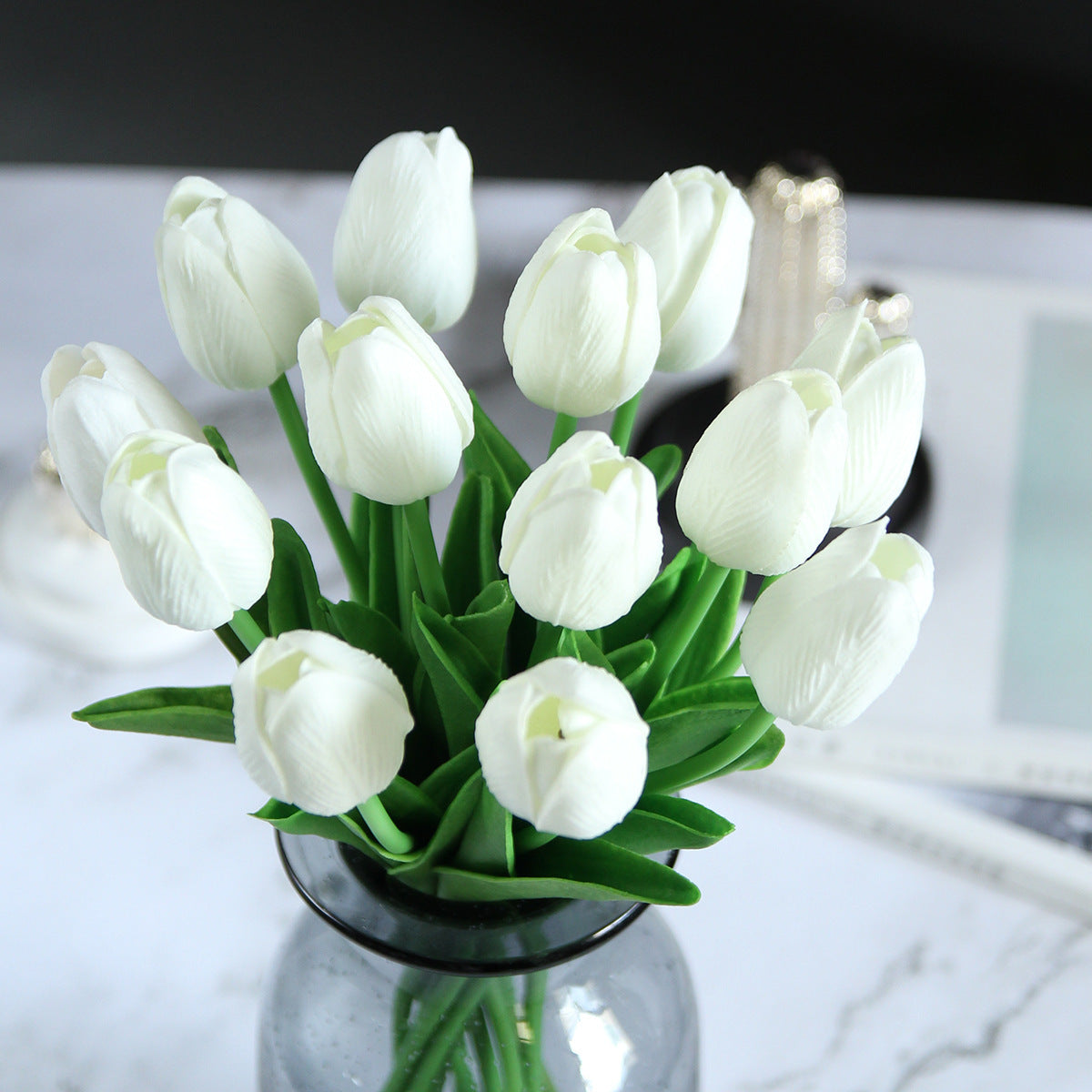 High-Quality Realistic PU Miniature Tulip - Single  Artificial Silk Flower for Elegant Wedding Decor and Living Room Accent Piece