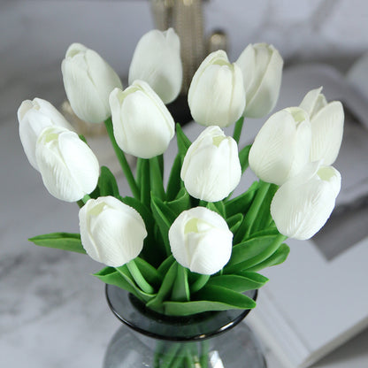 High-Quality Realistic PU Miniature Tulip - Single  Artificial Silk Flower for Elegant Wedding Decor and Living Room Accent Piece