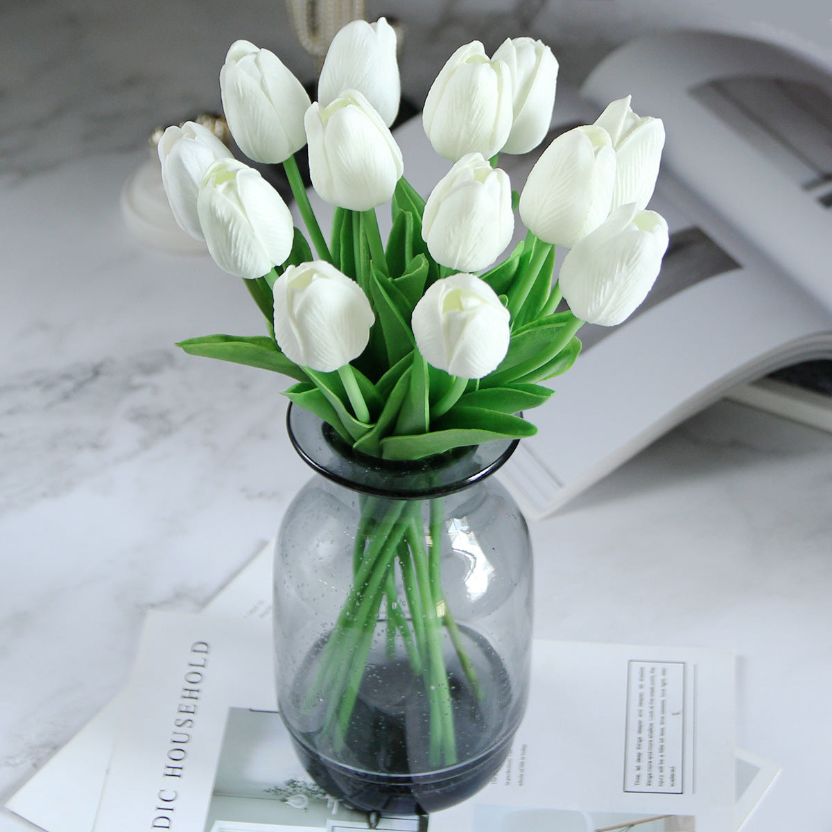 High-Quality Realistic PU Miniature Tulip - Single  Artificial Silk Flower for Elegant Wedding Decor and Living Room Accent Piece