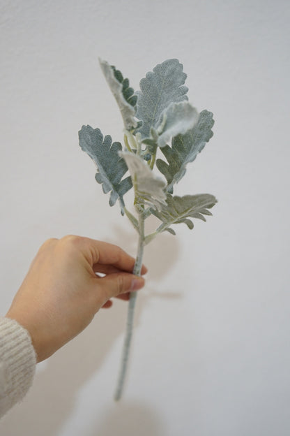 Stylish Gray Faux Plant with Silver Leaf Daisy and Velvet-like Horned Leaf - Perfect Home Decor Accent for Versatile Greenery Arrangements