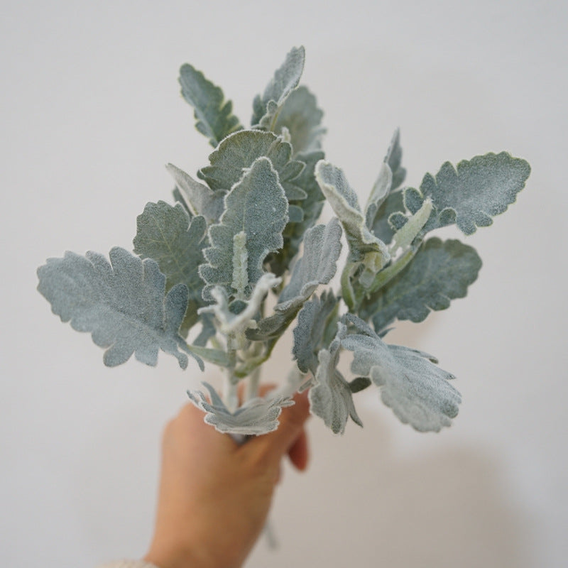 Stylish Gray Faux Plant with Silver Leaf Daisy and Velvet-like Horned Leaf - Perfect Home Decor Accent for Versatile Greenery Arrangements