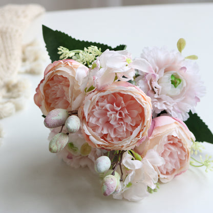 Stunning 5-Head Nordic-Inspired Artificial Flower Arrangement with Hydrangeas, Peonies, and Berries for Elegant Wedding and Home Décor