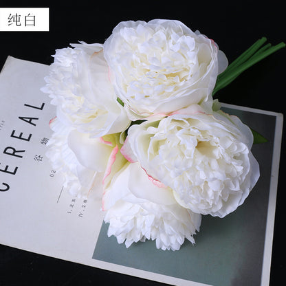 Realistic 5-Head Silk Peony Bridal Bouquet - Stunning Faux Flower Handheld Bouquet for Weddings and Celebrations