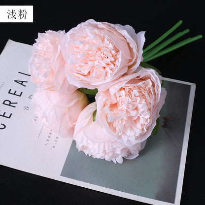 Realistic 5-Head Silk Peony Bridal Bouquet - Stunning Faux Flower Handheld Bouquet for Weddings and Celebrations