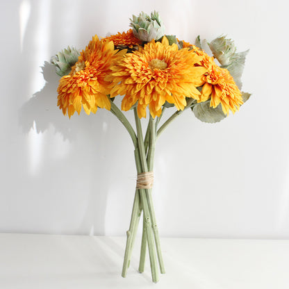 Realistic Sunflower Bouquet - European Style Artificial Sunflower Silk Flowers for Wedding Decor, Rustic Dried Floral Handheld Bouquets for Celebrations