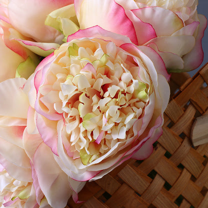 Realistic 5-Head Silk Peony Bridal Bouquet - Stunning Faux Flower Handheld Bouquet for Weddings and Celebrations