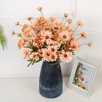 Realistic Silk Chrysanthemum Bouquet - 5-Head Artificial Flowers for Home Décor, Wedding Celebrations, and Photography Backdrops