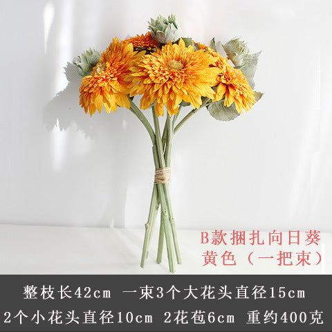 Realistic Sunflower Bouquet - European Style Artificial Sunflower Silk Flowers for Wedding Decor, Rustic Dried Floral Handheld Bouquets for Celebrations