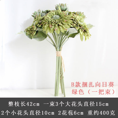 Realistic Sunflower Bouquet - European Style Artificial Sunflower Silk Flowers for Wedding Decor, Rustic Dried Floral Handheld Bouquets for Celebrations