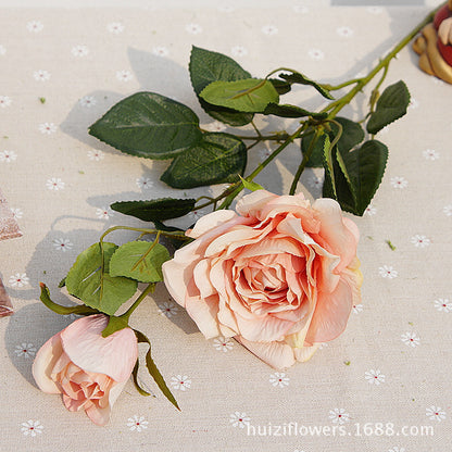 Lifelike Two-Headed Silk Rose Flowers - Stunning Faux Floral Decor for Home, Weddings, and Celebrations