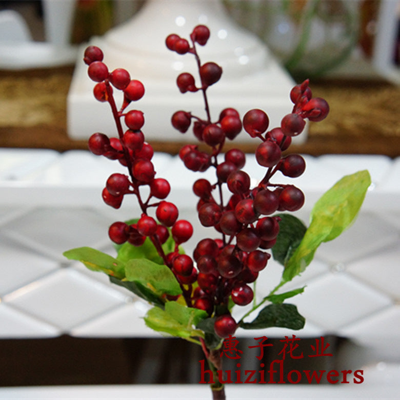 Realistic Foam Flower Arrangement - 3-Prong Faux Mountain Berry Branch for Wedding Decor & Floral Arrangements