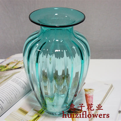 Elegant European-Style Relief Water Ripple Glass Vase - Stylish Small Hydroponic Flower Arrangement Holder for Modern Home Decor (Model 34254)