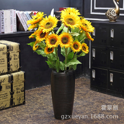 Realistic Sunflower Head Fake Flowers - FST Artificial Sunflowers with Three Heads for Stunning Home Décor