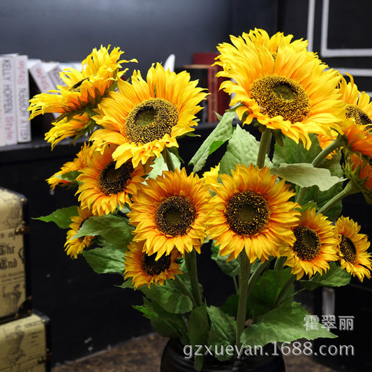 Realistic Sunflower Head Fake Flowers - FST Artificial Sunflowers with Three Heads for Stunning Home Décor