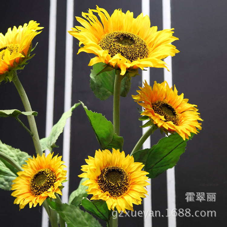 Realistic Sunflower Head Fake Flowers - FST Artificial Sunflowers with Three Heads for Stunning Home Décor