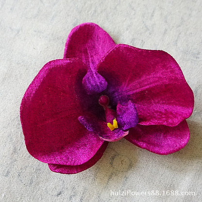 Luxurious Velvet European-Style Orchid Flower Heads - Handmade DIY Flowers for Hats, Beach Shoes, and Fashion Accessories