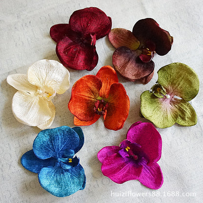 Luxurious Velvet European-Style Orchid Flower Heads - Handmade DIY Flowers for Hats, Beach Shoes, and Fashion Accessories