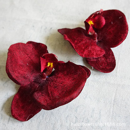 Luxurious Velvet European-Style Orchid Flower Heads - Handmade DIY Flowers for Hats, Beach Shoes, and Fashion Accessories