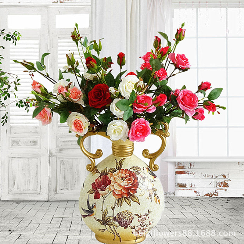 Elegant Multi-Head Faux Rose Single Stem - Realistic Artificial Floral Decor for Home, Weddings, and Photography - Style L047