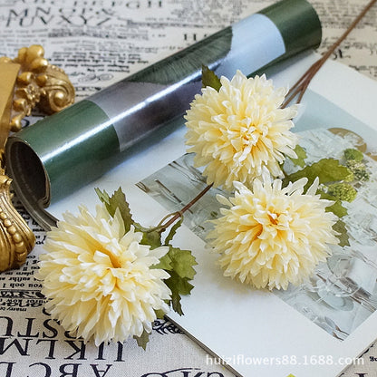 Elegant European-Style Autumn-Themed 3-Head Ball Chrysanthemum - Realistic Silk Flowers for Home Decoration, Handcrafted DIY Floral Arrangements, Perfect for Weddings and Photography