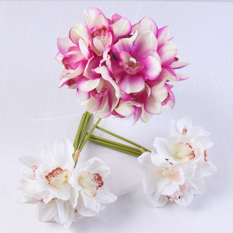 Elegant 6-Stem Faux Orchid Bouquet - Luxurious Silk Flower Arrangement for Stunning Home Décor and Photography Props