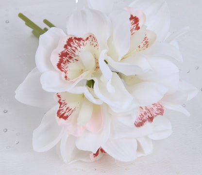 Elegant 6-Stem Faux Orchid Bouquet - Luxurious Silk Flower Arrangement for Stunning Home Décor and Photography Props