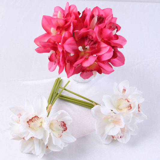 Elegant 6-Stem Faux Orchid Bouquet - Luxurious Silk Flower Arrangement for Stunning Home Décor and Photography Props