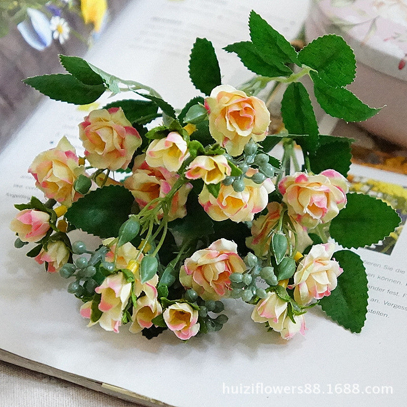 Charming Miniature Rose Bouquet - 5-Branch Soft Faux Roses for Home Decor, Photography, and Stylish Interior Design